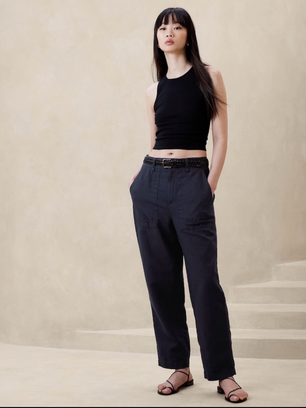 Banana Republic linen navy blue Straight-Leg Utility Pants